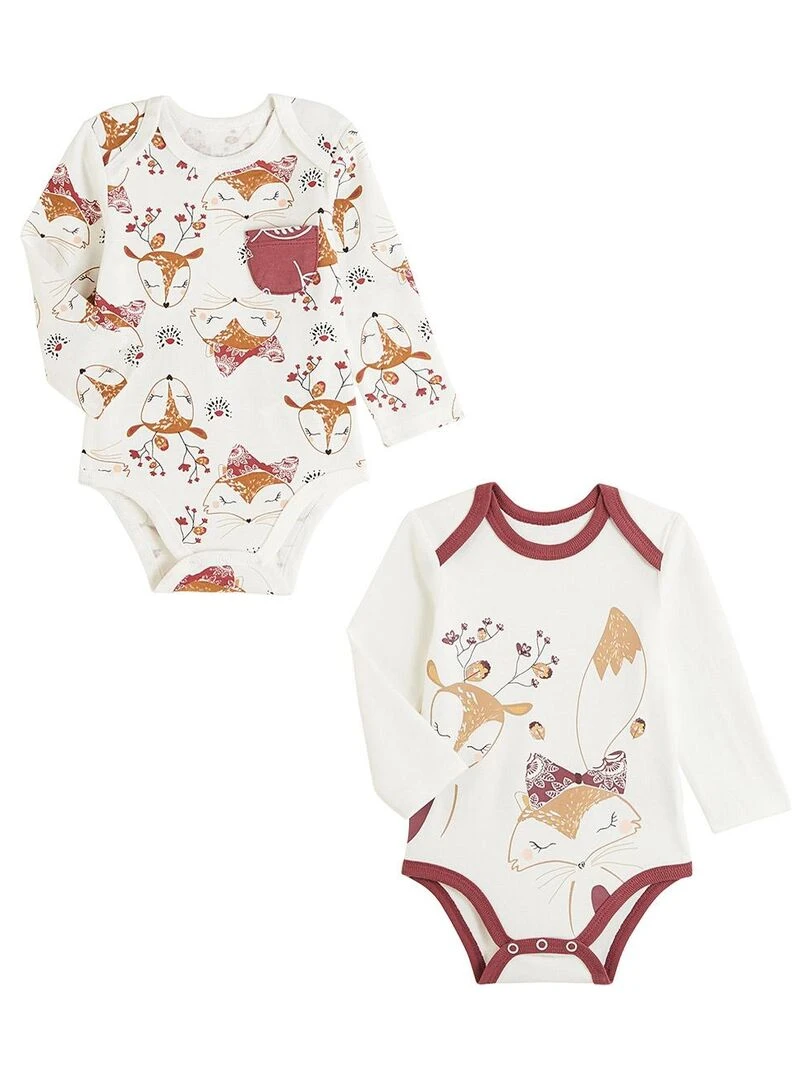 Lot de 2 bodies bébé manches longues Amaya Ecru