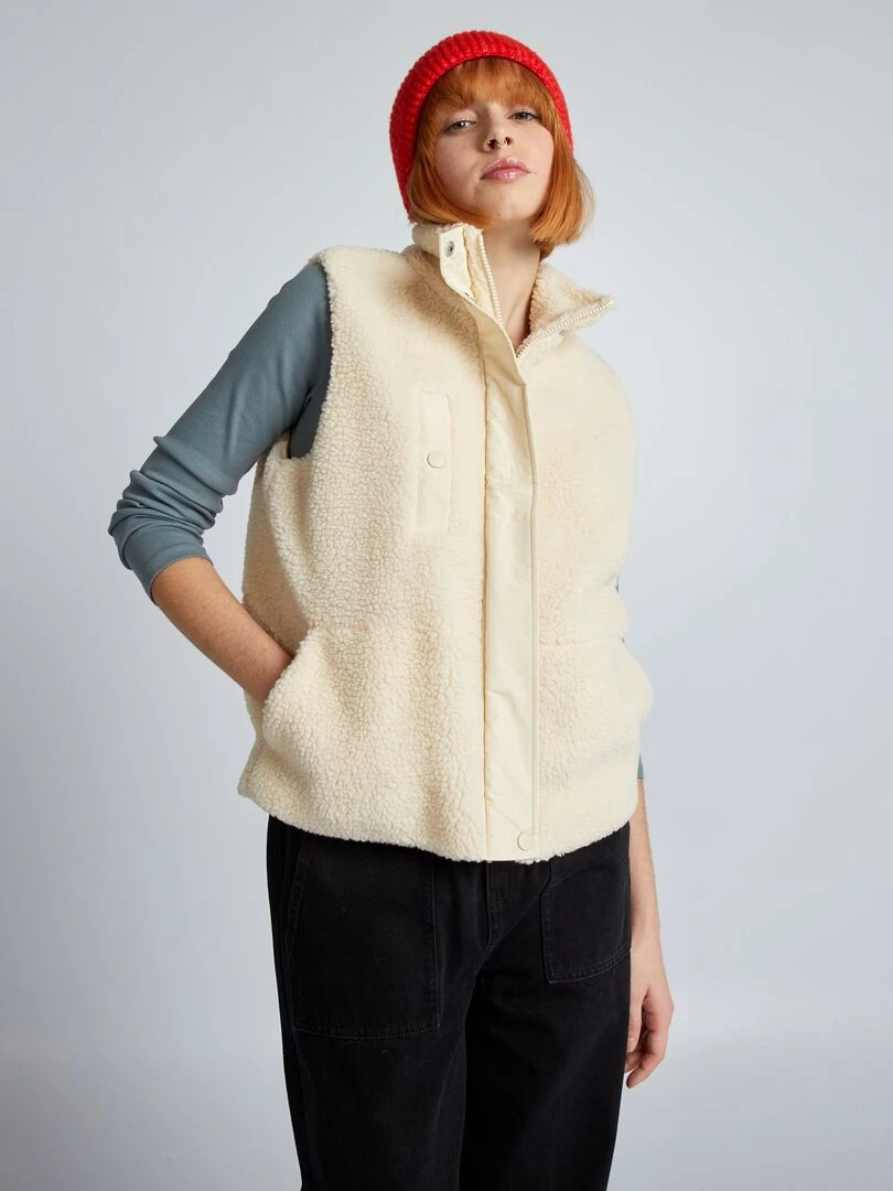 Veste en sherpa à manches courtes   Beige