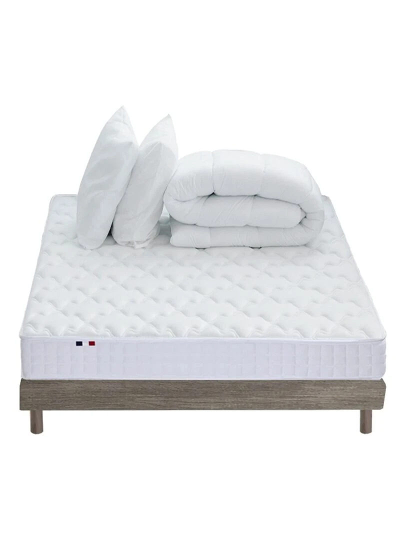 Ensemble Matelas accueil mémoire de forme MAM AZUR + Sommier + Kit couette Oreiller   Blanc
