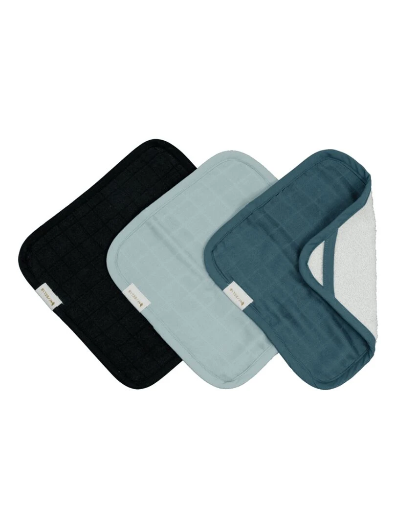 Lot de 3 débarbouillettes en coton biologique Moon Beam Bleu