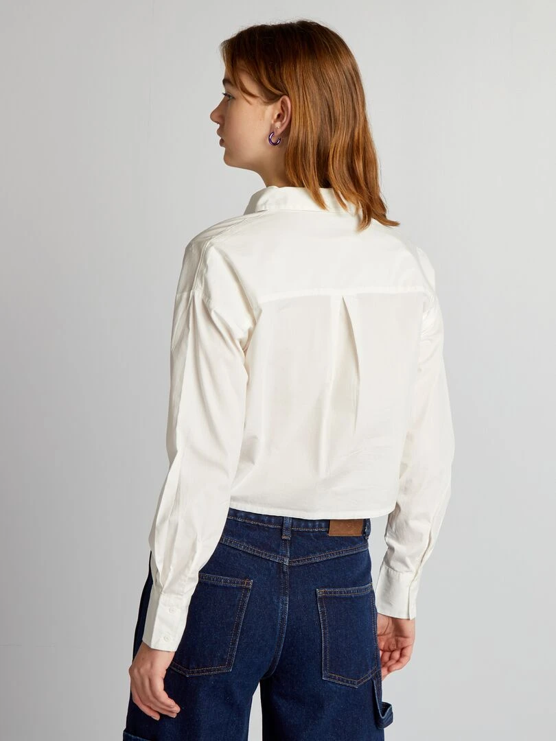 Chemise cropped en popeline   blanc