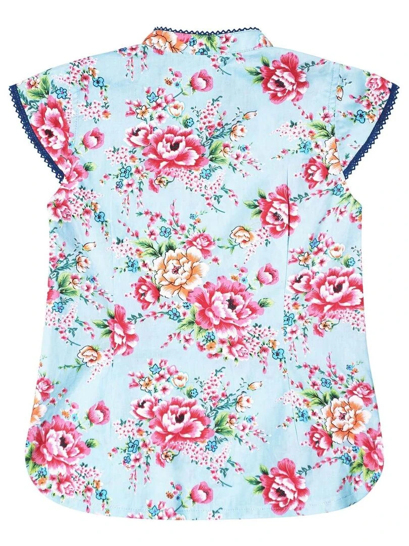 Blouse Chinoise Été Fille   Bleu Turquoise Rose  ANNAM   'LA FAUTE A VOLTAIRE'   Bleu turquoise