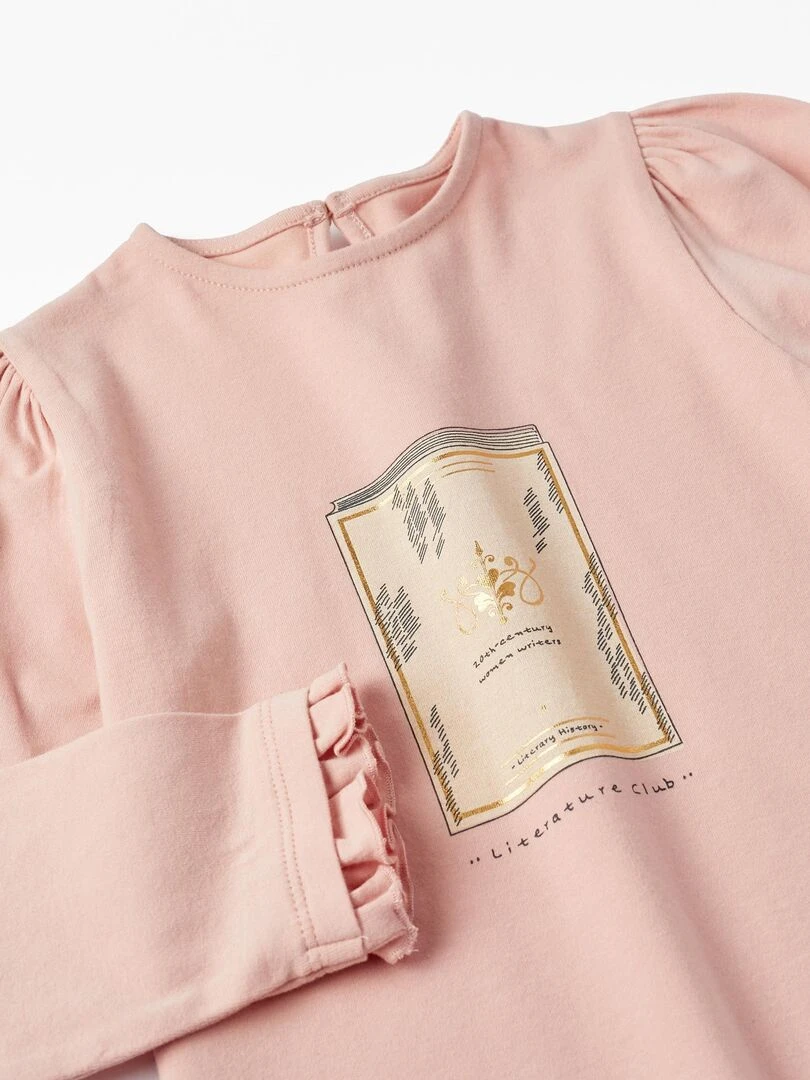 T shirt en coton pour fille 'Literature Club' manches longues  LITERATURE CLUB   Rose clair