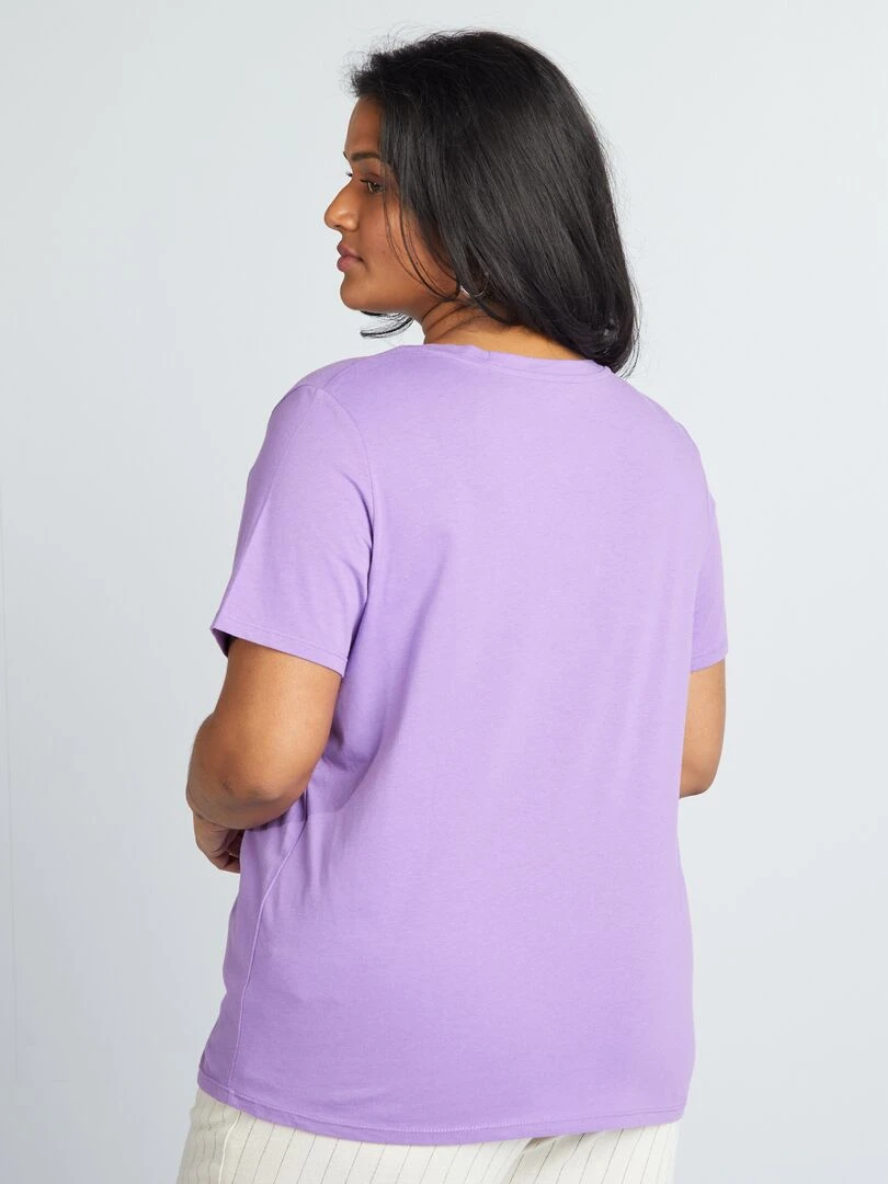T shirt en jersey à col V   Violet