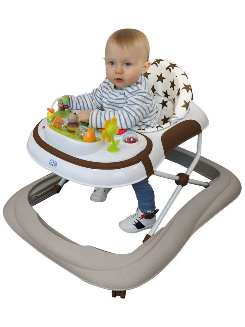 Trotteur bébé évolutif musical pliable réglable en hauteur Monsieur Bébé Marron