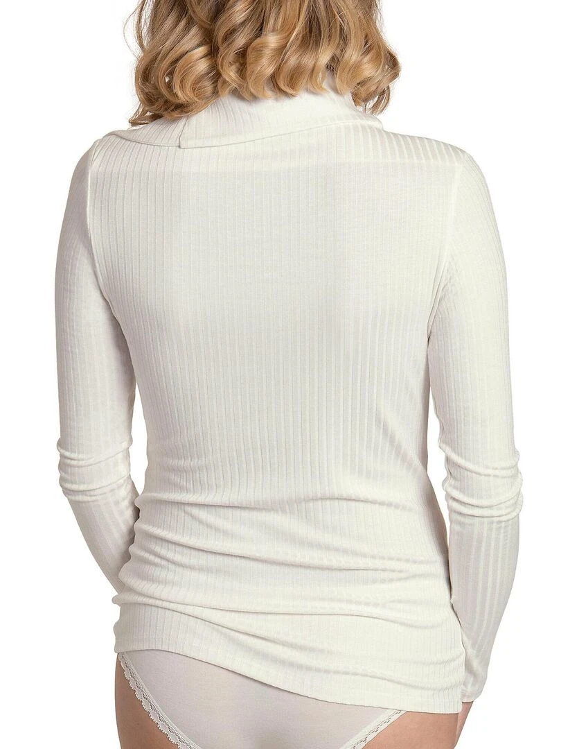 Top manches longues col haut Enjoy   Ecru