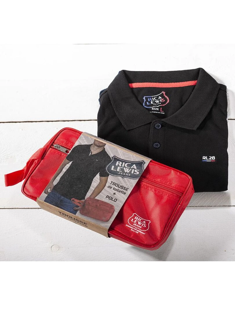 Lot polo coton piqué + trousse de toilette 'Rica Lewis'   Noir
