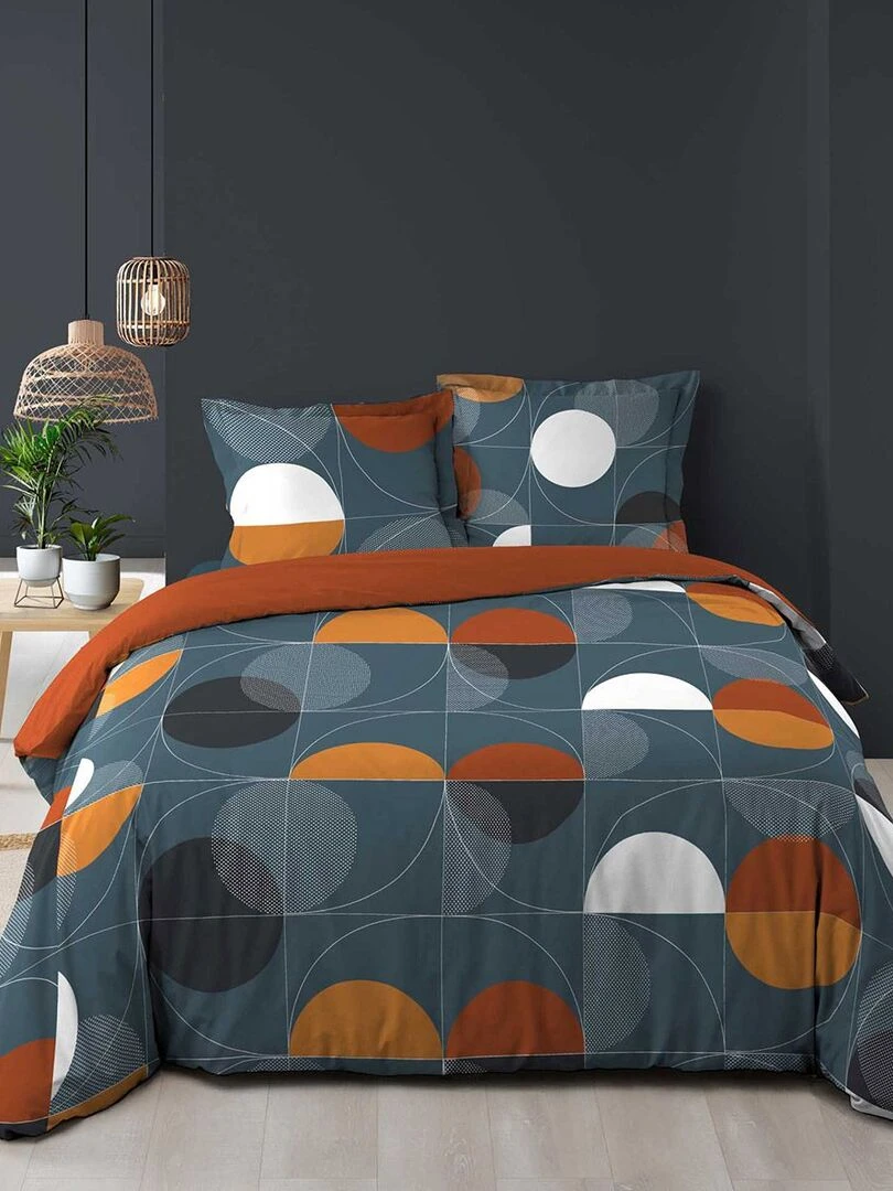 Housse de couette 240x220 + 2 taies Terrapop coton 57 fils Bleu