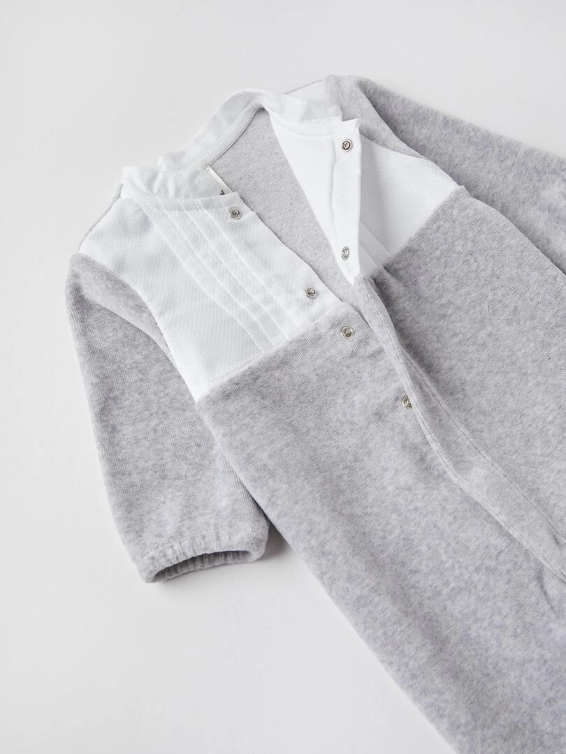 Grenouillère en velours combinée pour nouveau né   ESSENTIALS LINE   Gris