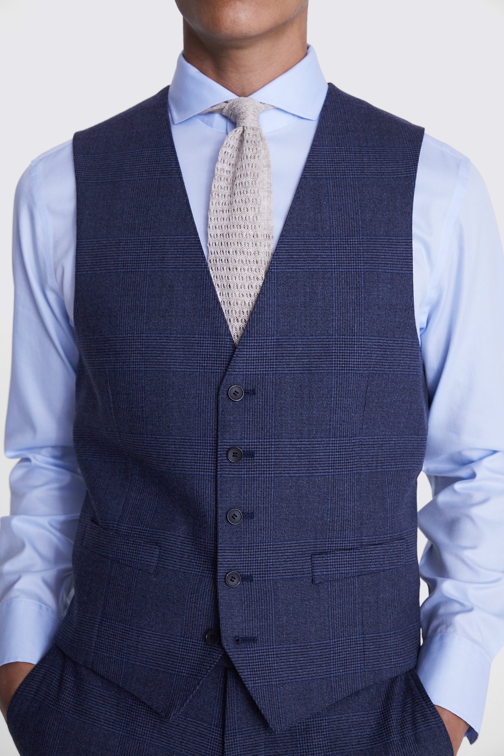 Tailored Fit Blue Check Performance Waistcoat   Buy Online at Moss