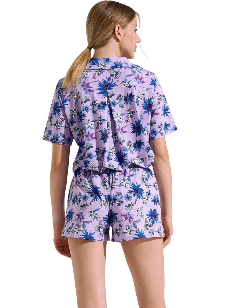 Pyjama short chemise manches courtes Flowers Violet