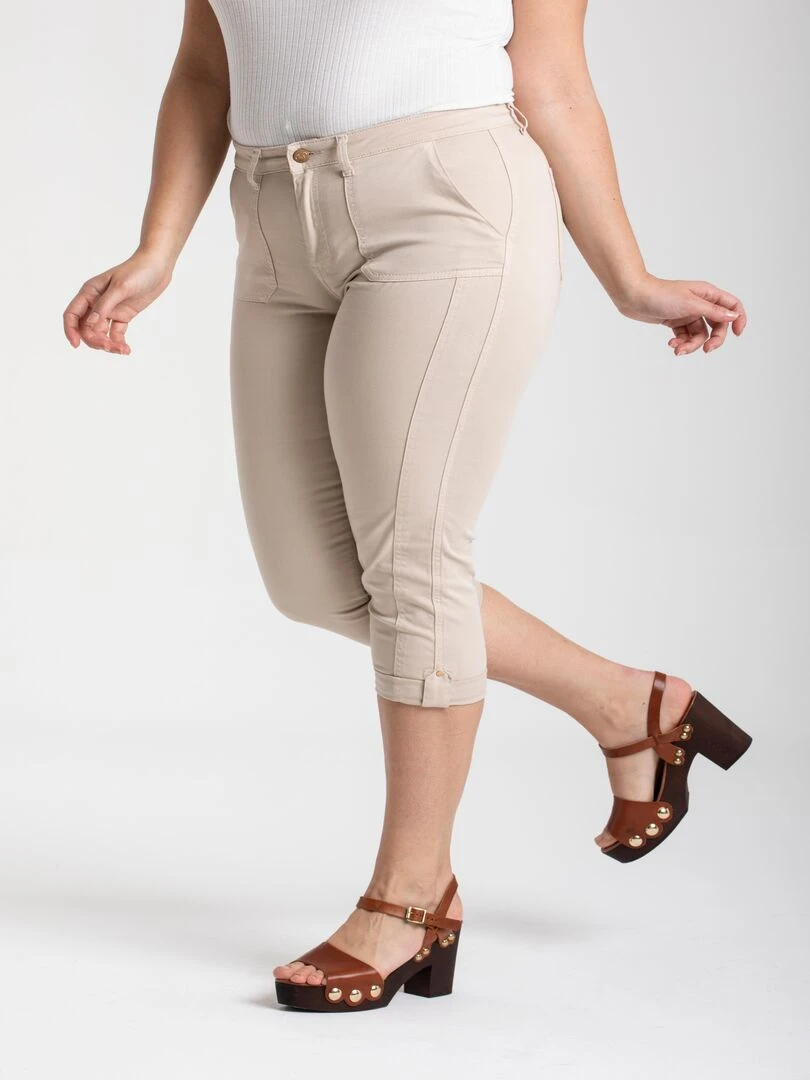 Pantacourt de couleur à revers OBP10 'OBER' Beige