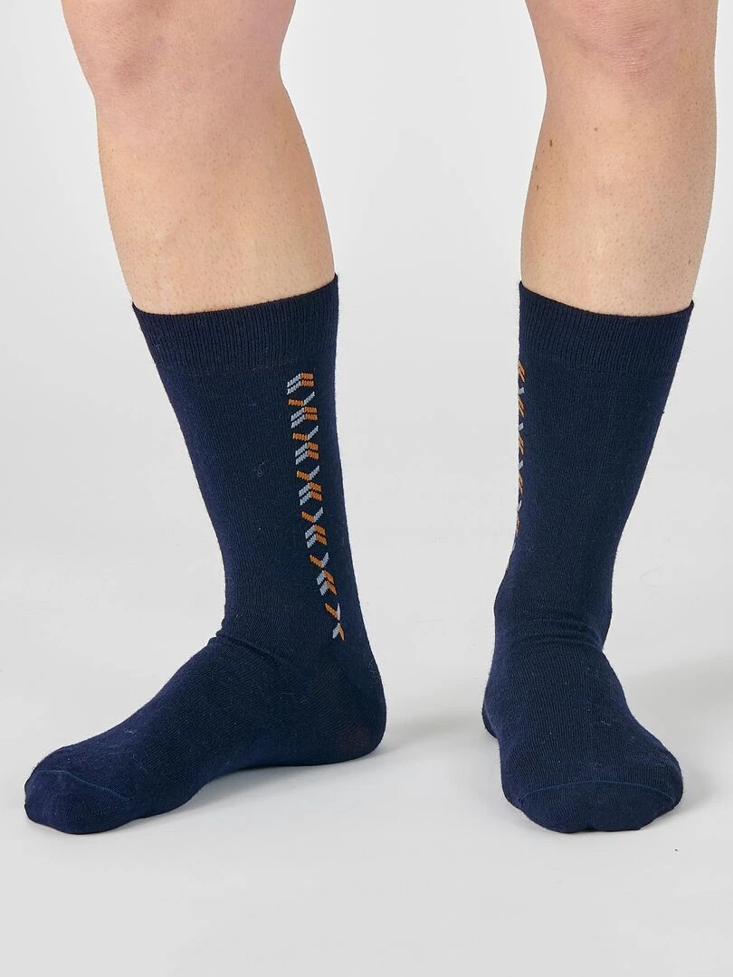 Lot de 2 paires de chaussettes maille jersey mélange laine Thermolactyl Damart Bleu marine
