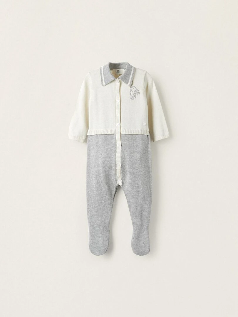 Combinaison en maille avec pieds pour nouveau né 'Lapin' manches longues EARLY BLOOM Blanc