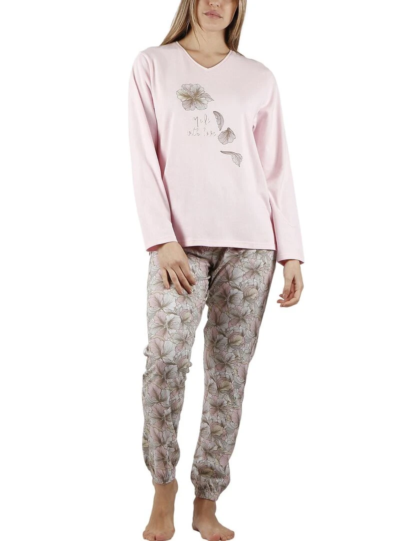 Pyjama pantalon top manches longues Made With Love Rose