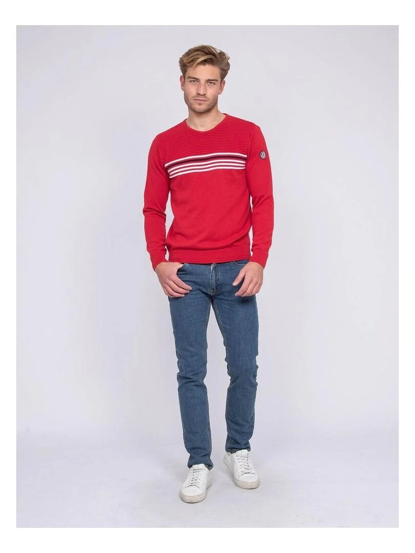 Pull fin col rond coton ACTION   Rouge