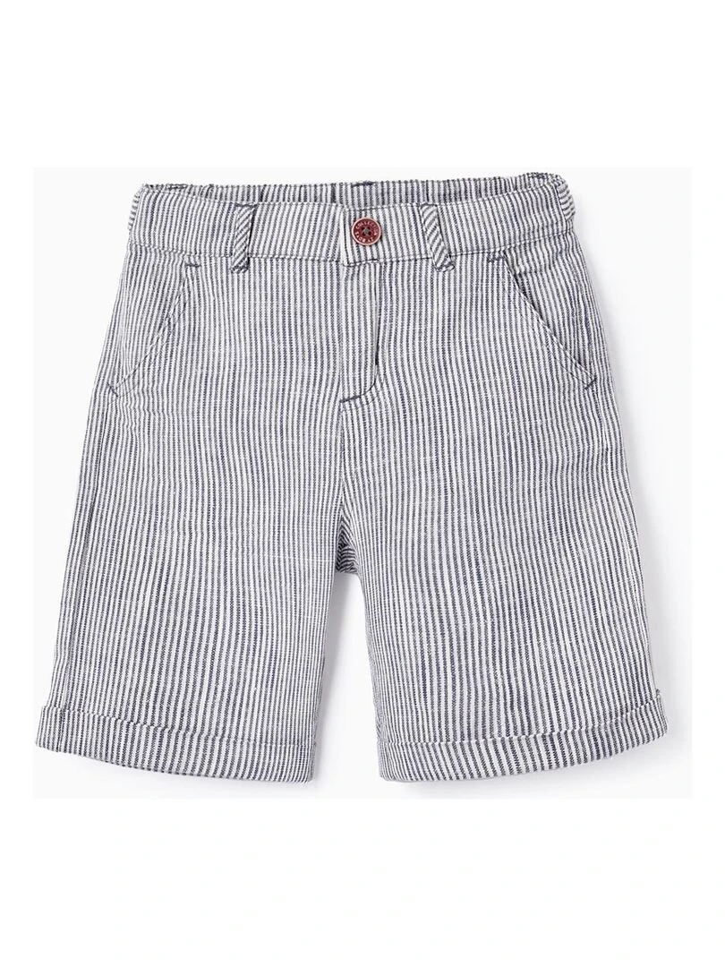 Shorts à Rayures en Lin pour Garçon Bleu
