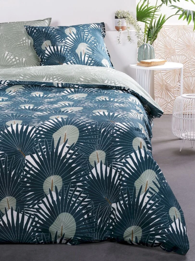 Housse de couette 240x260 Sunshine Jungle + 2 taies 100% coton 57 fils Bleu