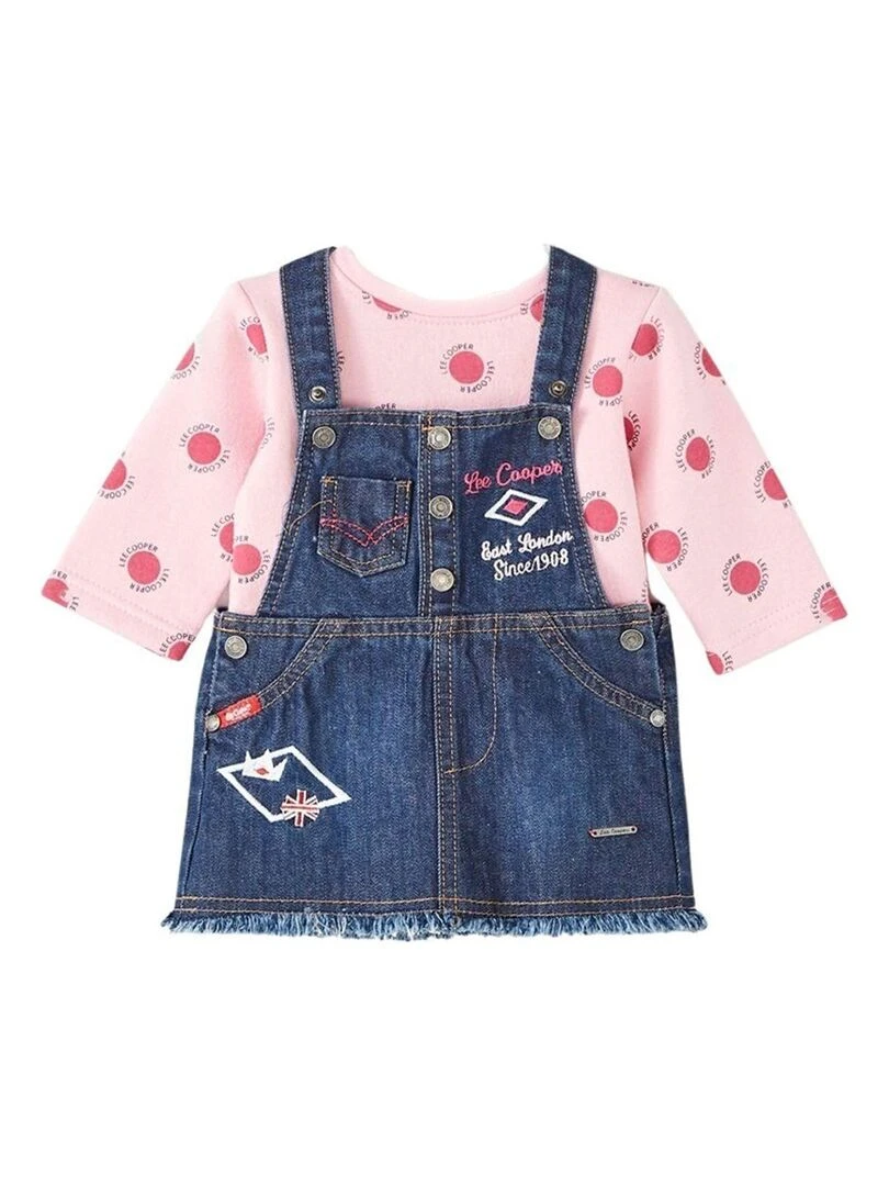 Lee Cooper Ensemble T shirt robe salopette bébé fille Imprimé Logo Rose