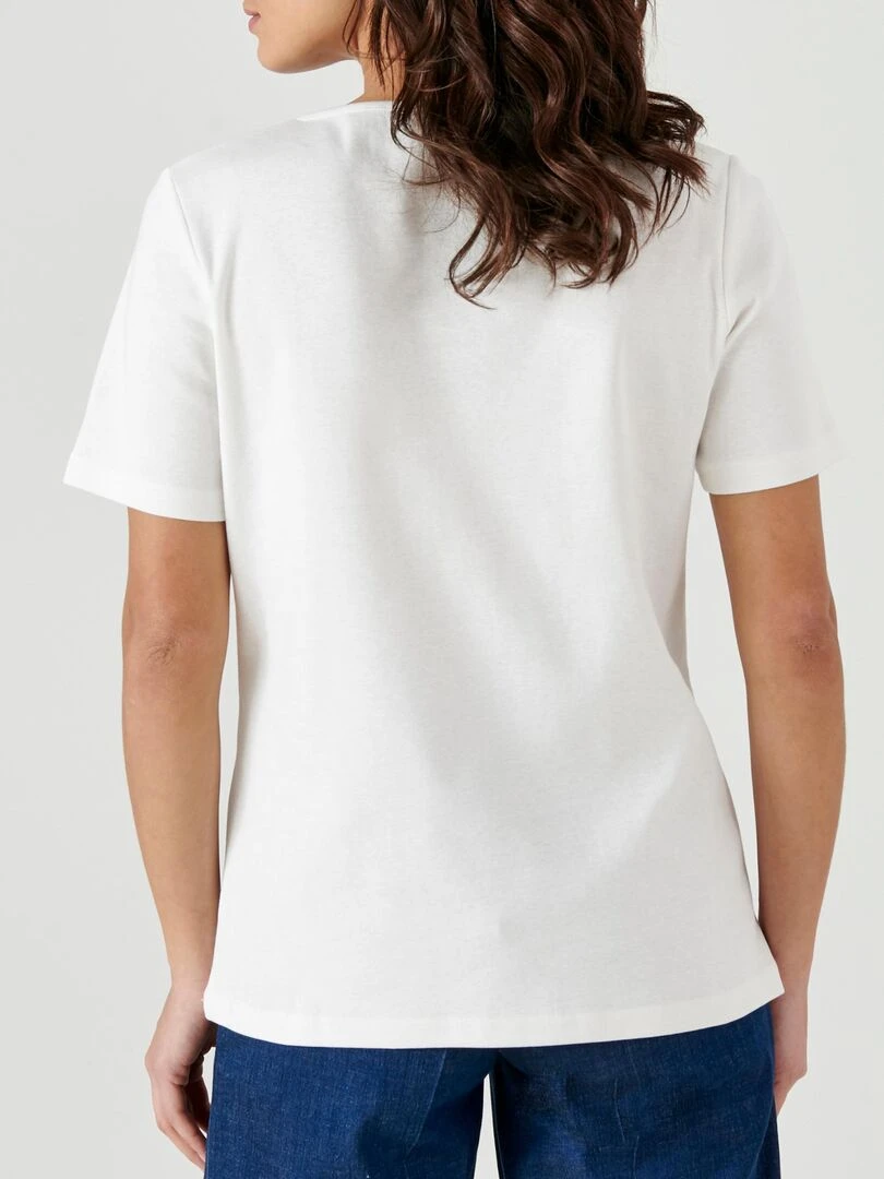T shirt fine côte pur coton   Damart   Blanc cassé