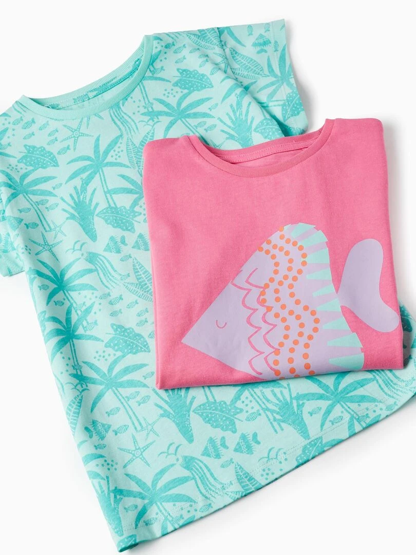 Pack 2 T Shirts En Coton Pour Fille 'Poisson' manches courtes EXPLORING AUSTRALIA   Vert clair