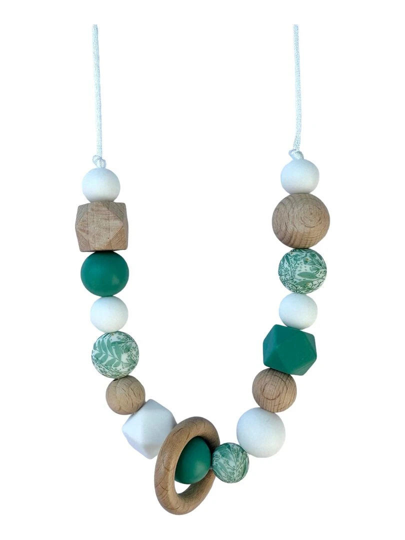 Collier d'allaitement ou de portage silicone et bois 'Nathalia' Vert