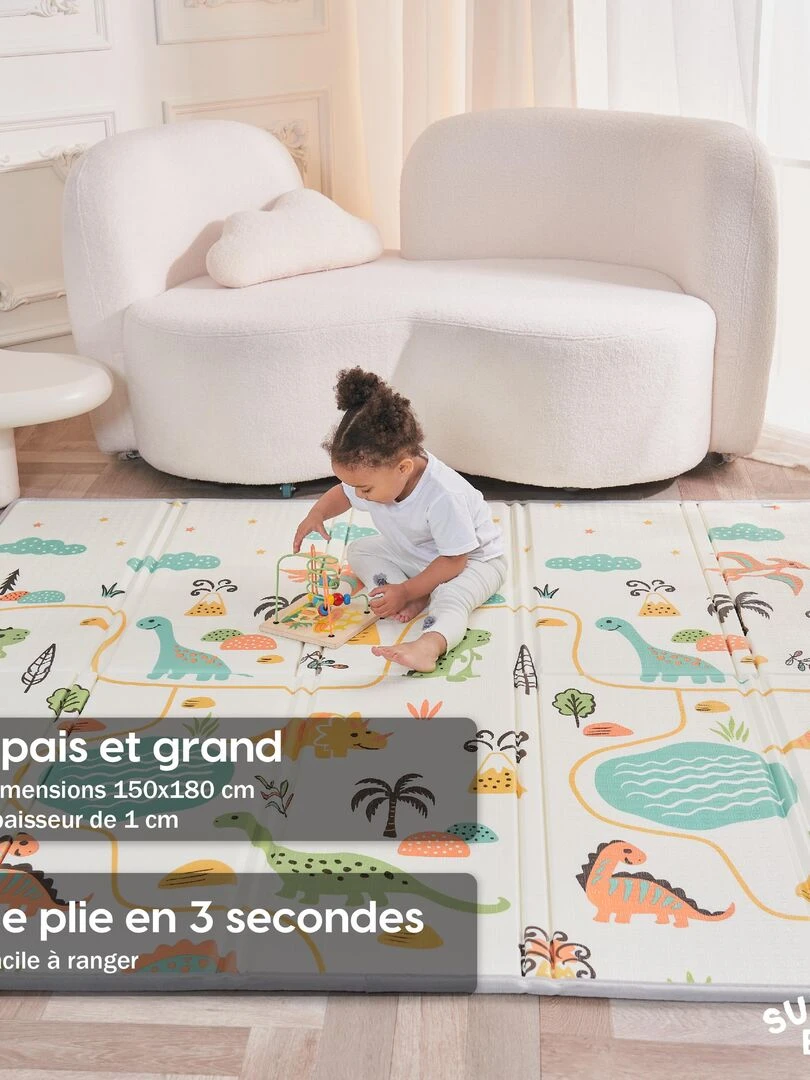 Tapis de Jeu en mousse  épais et pliable pour enfants   DINO XL   SUPERBE BEBE   Blanc Orange Blanc