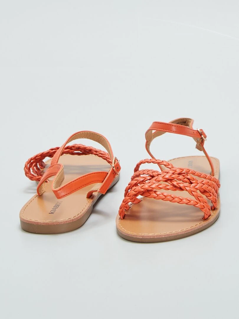 Sandales plates à brides tressées   Orange
