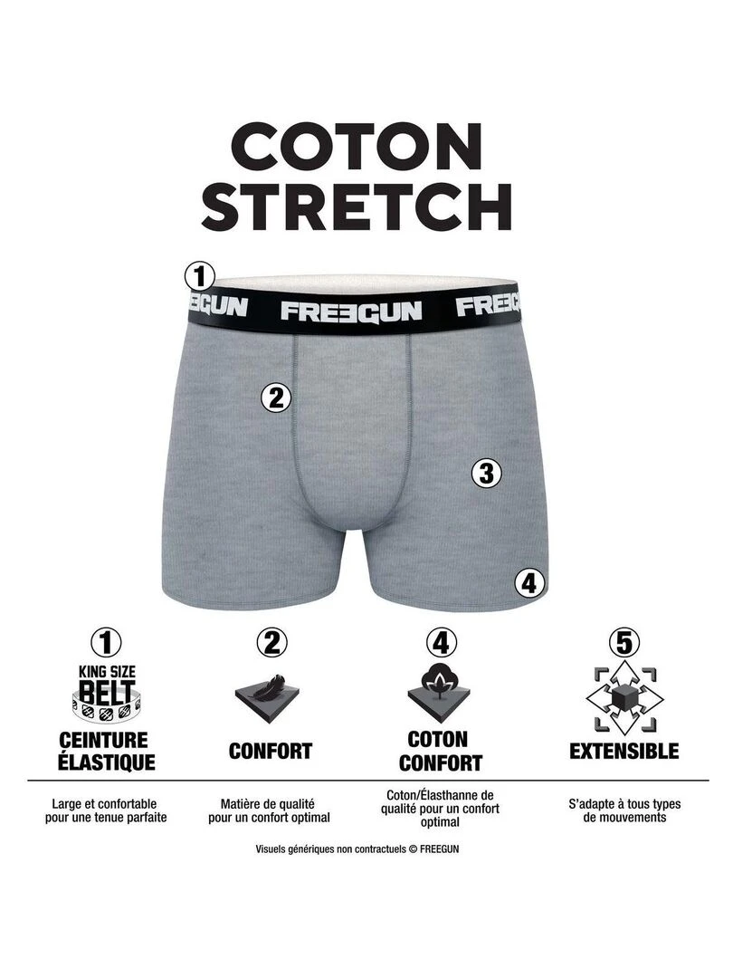 Lot de 4 boxers homme dynamique Freegun Gris