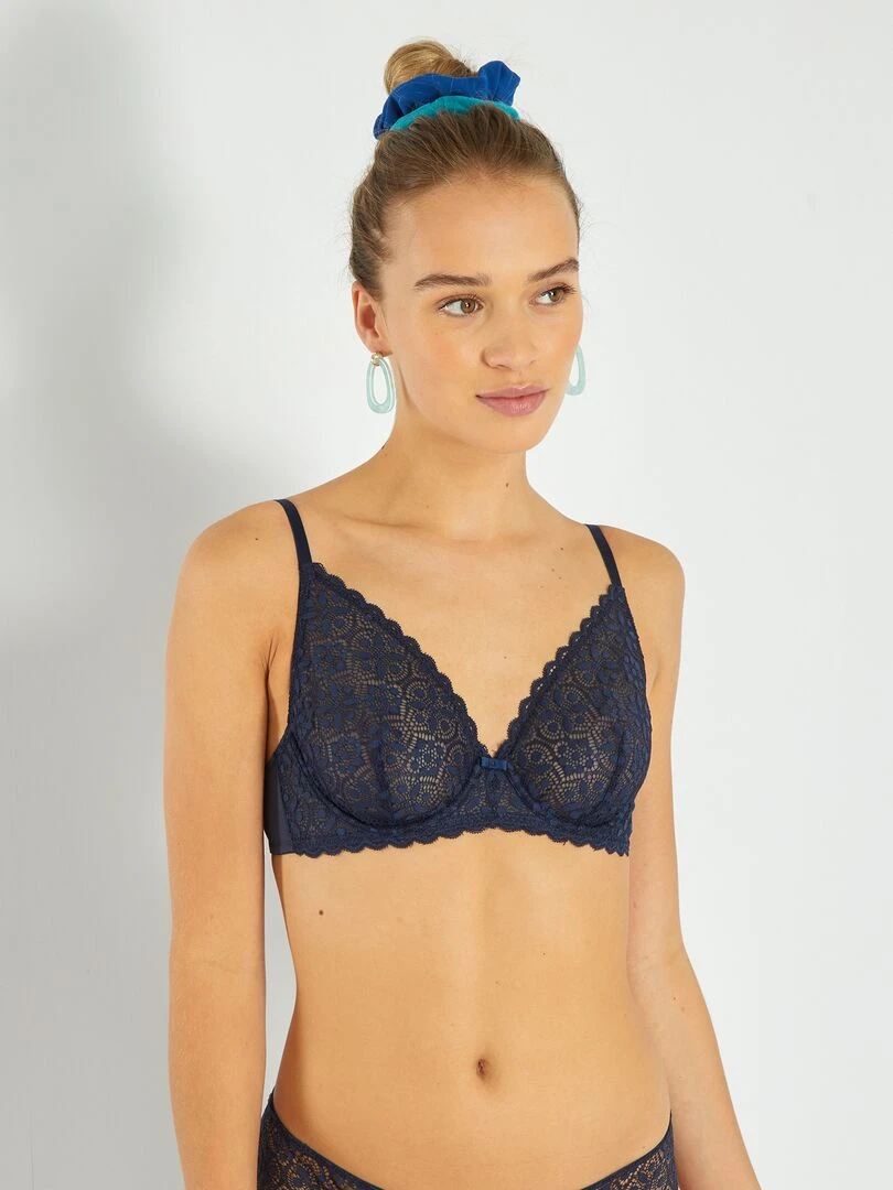 Soutien gorge corbeille dentelle bleu foncé