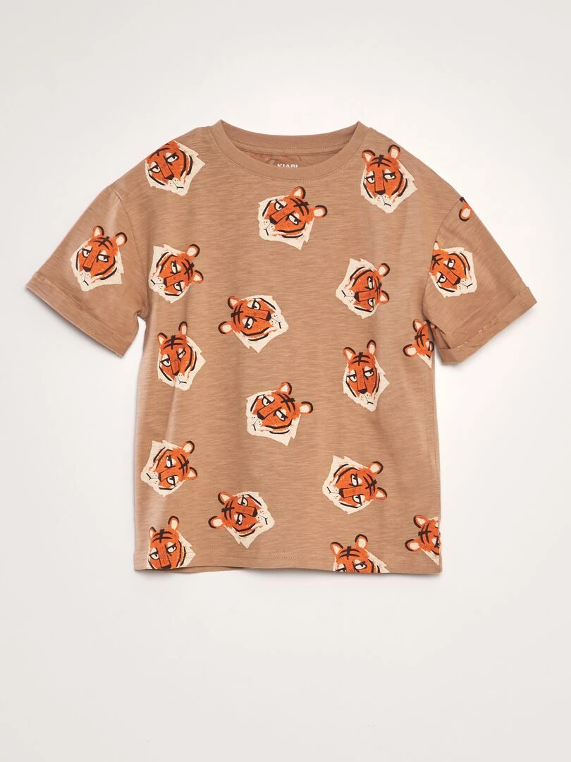 T shirt imprimé fantaisie Marron