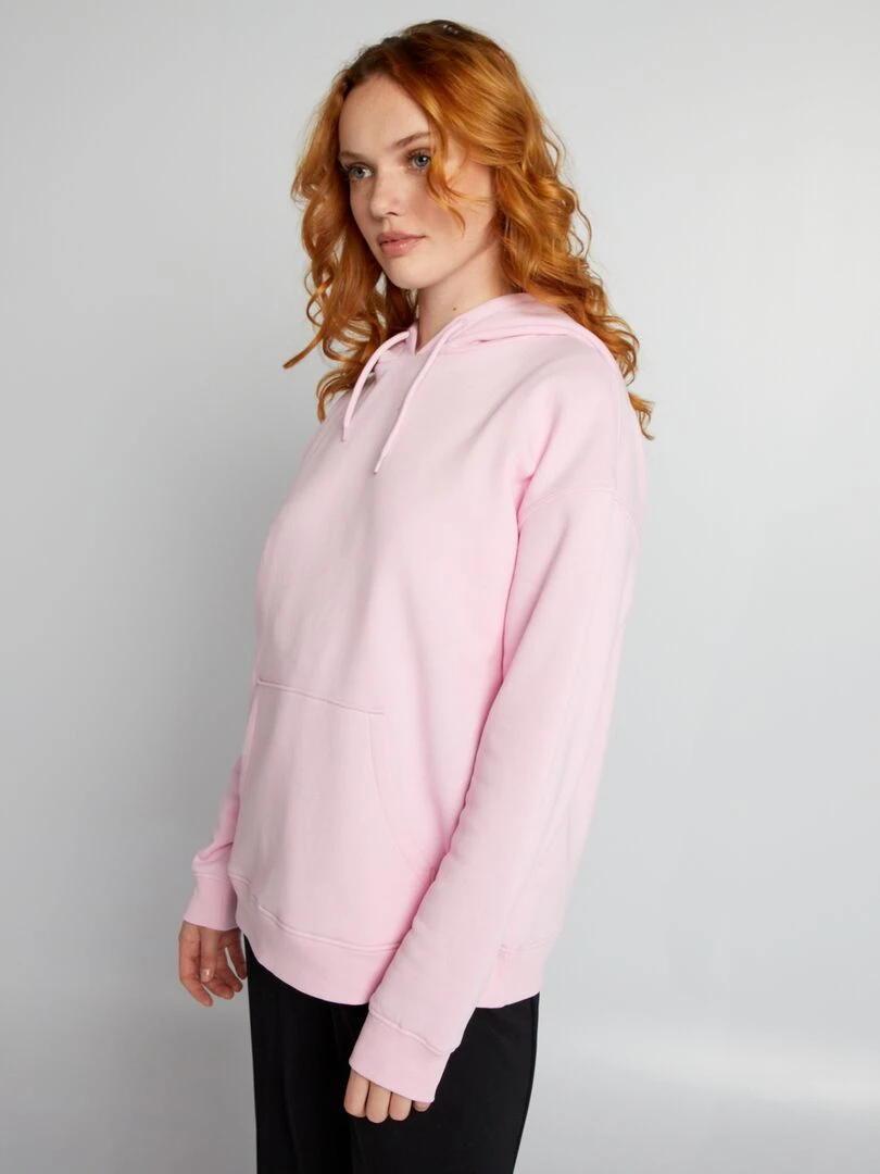 Sweat à capuche en molleton uni   Rose