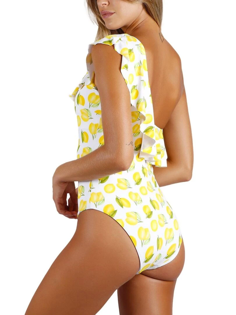 Maillot de bain une pièce asymétrique à volants Lemons Multicolore