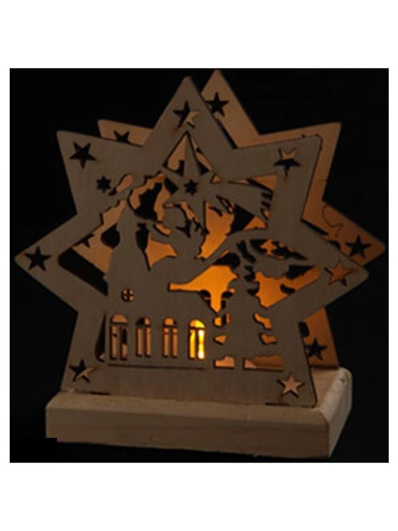 Etoile eglise de noel en bois a led Marron