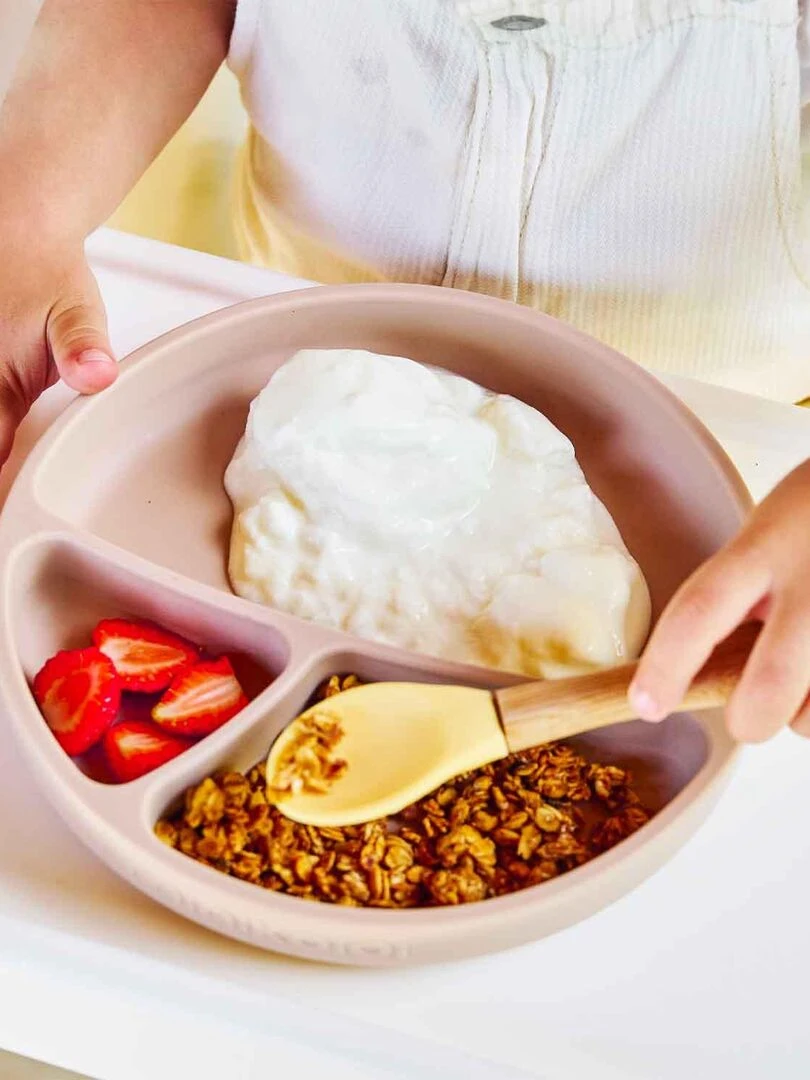 Assiette bébé à ventouse en silicone   Beige clair