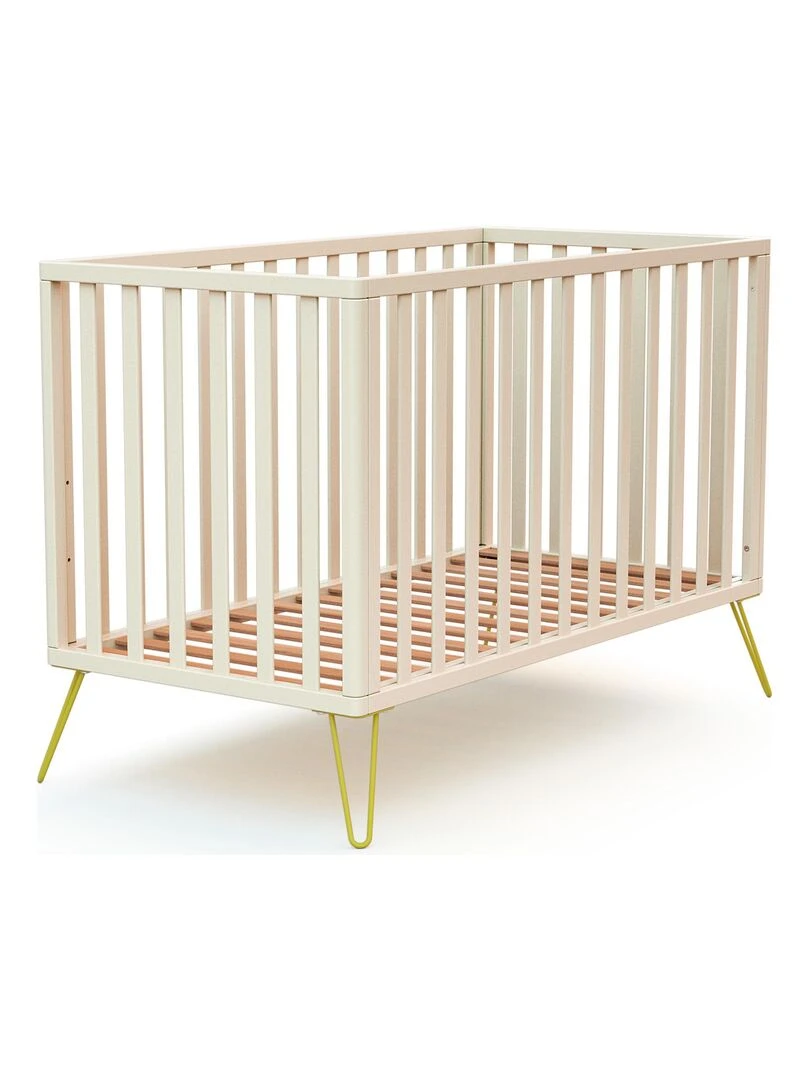 JURABABY Lit bébé Only en bois   Blanc Jaune