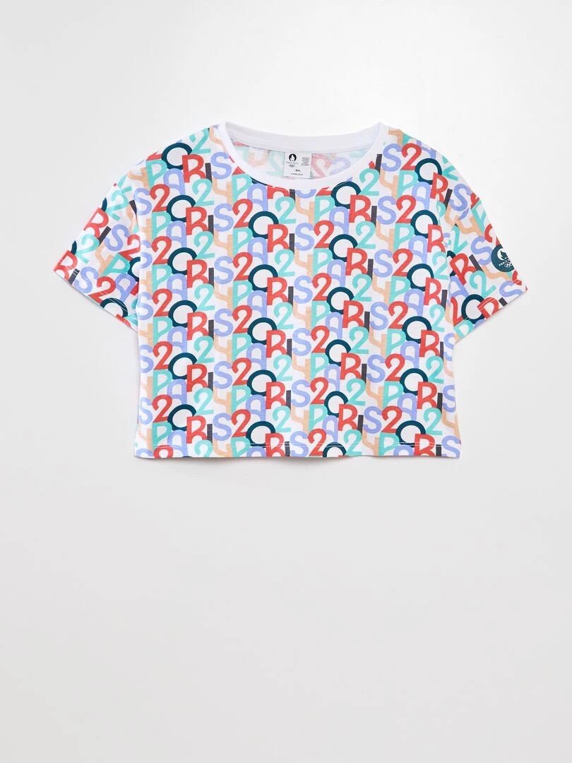 T shirt en coton avec imprimé Paris 2024 Blanc