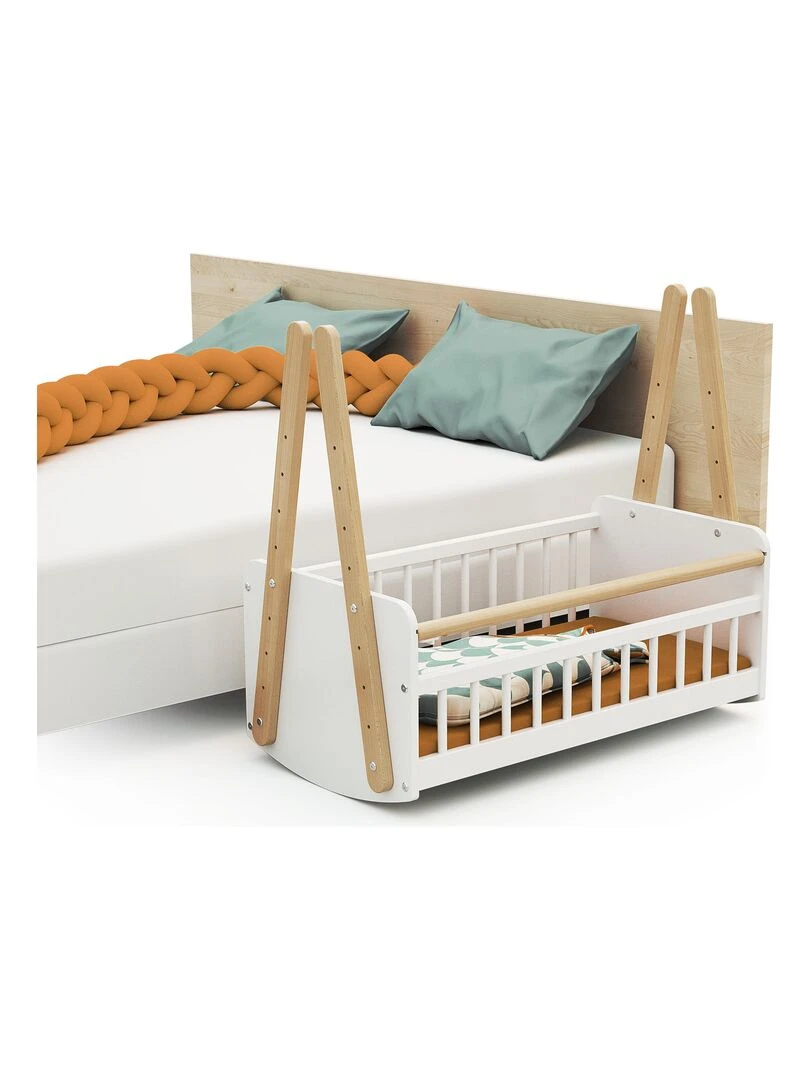 AT4    Berceau cododo en bois PIRATE Blanc et Hêtre Verni 40 x 80 cm   Blanc Marron