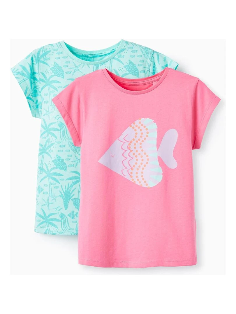 Pack 2 T Shirts En Coton Pour Fille 'Poisson' manches courtes EXPLORING AUSTRALIA Vert clair