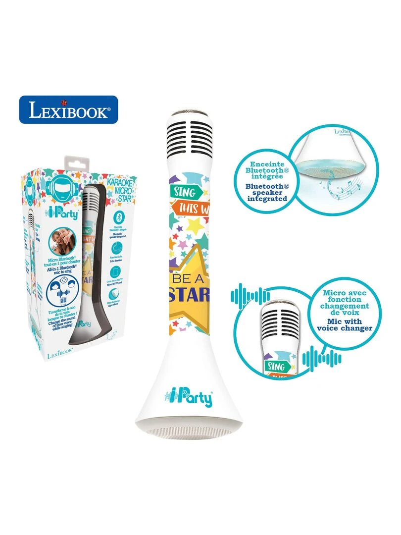 Micro Karaoké Sans Fil Avec Enceinte Bluetooth® Intégrée Lumières Et Changement De Voix Iparty® N/A