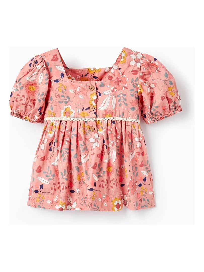 Foulard pour Cheveux + Blouse en Coton pour Bébé Fille 'Floral' manches courtes Orange clair