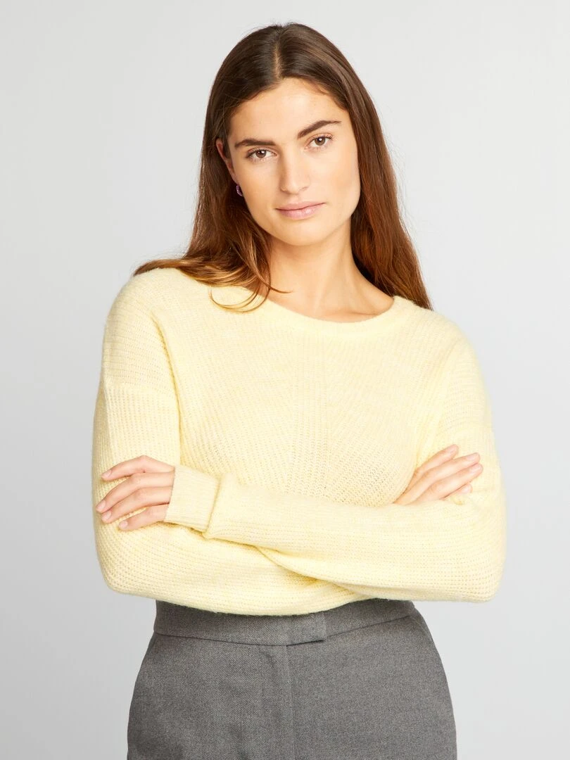 Pull en maille côtelée douce Jaune