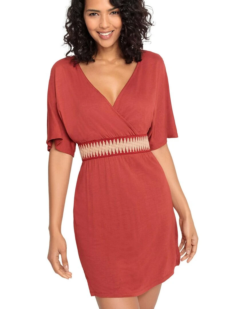 Robe estivale décolleté V Zick Zack Bordeaux
