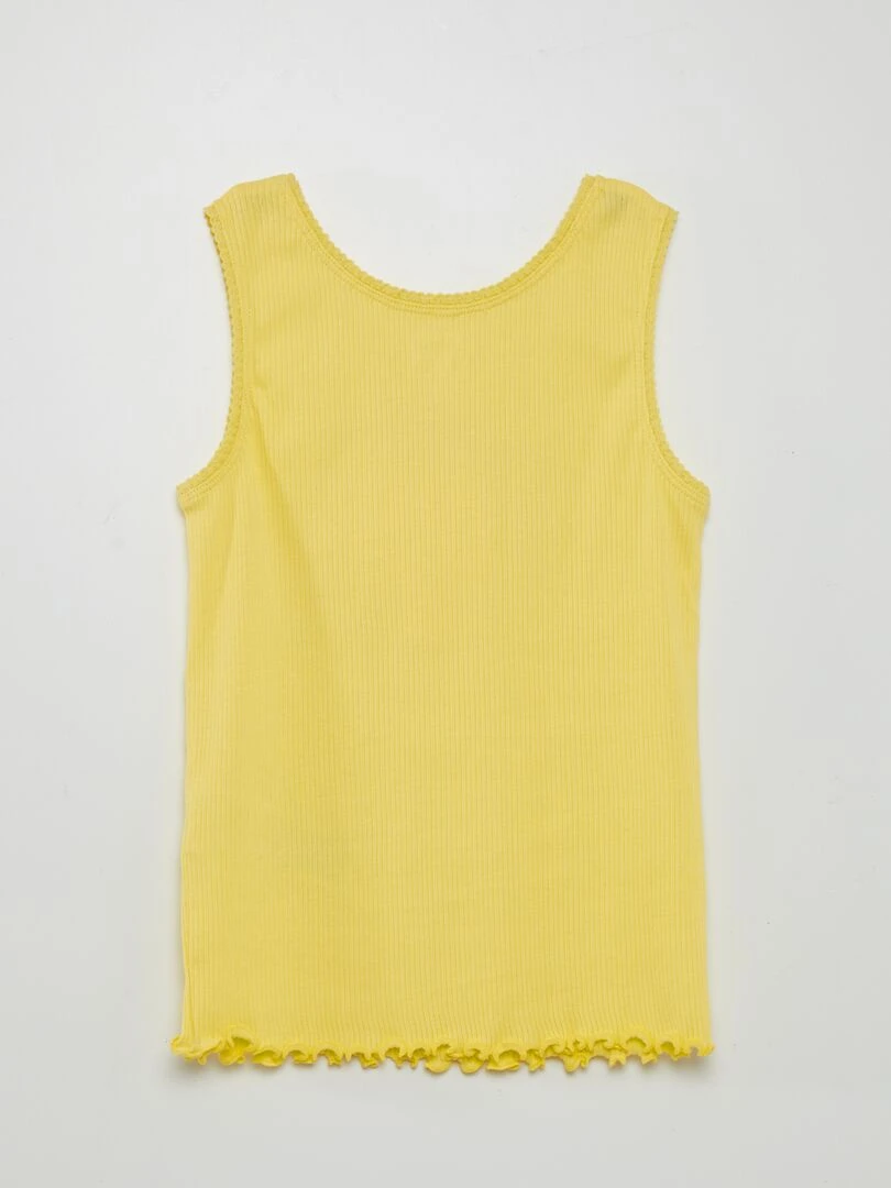 Débardeur côtelé avec finition en dentelle et volantée   Grafik Edition   Jaune