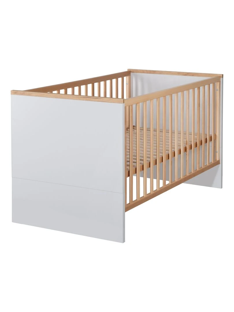 ROBA Lit bébé évolutif "Tobi" 70x140 Hauteur Réglable 0 à 7 Ans Gris Clair/ Décor Bois Gris clair