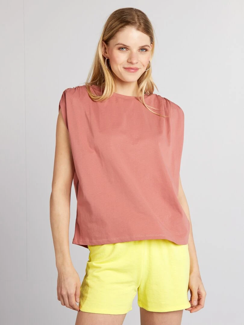 Tee shirt sans manches avec épaulettes   Rose brique
