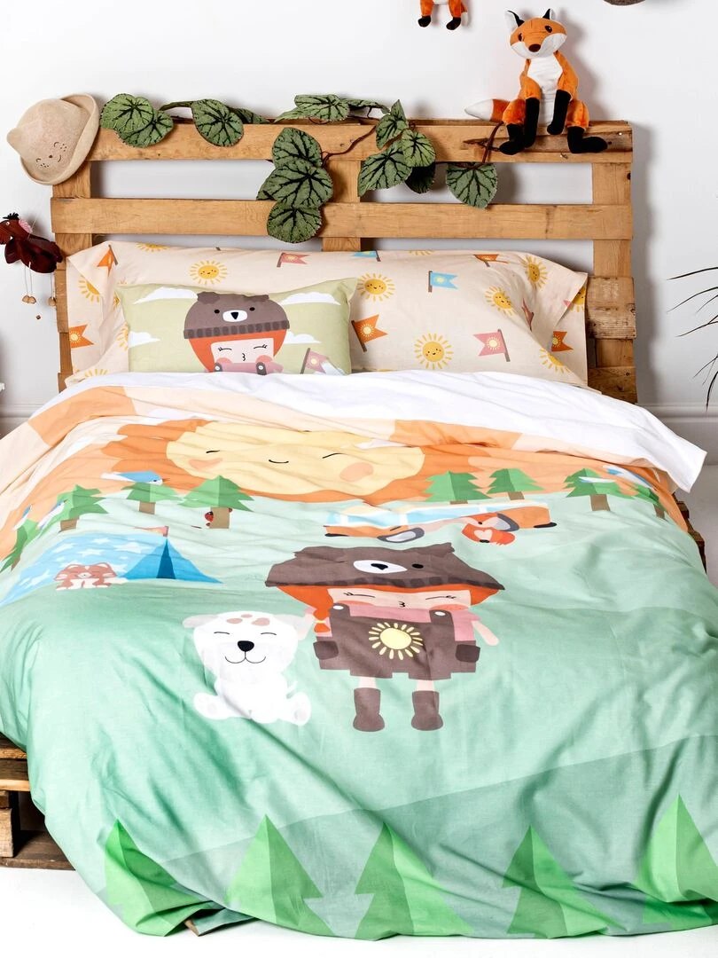 Parure housse de couette 2 pièces Camping "Happyfriday" Multicolore