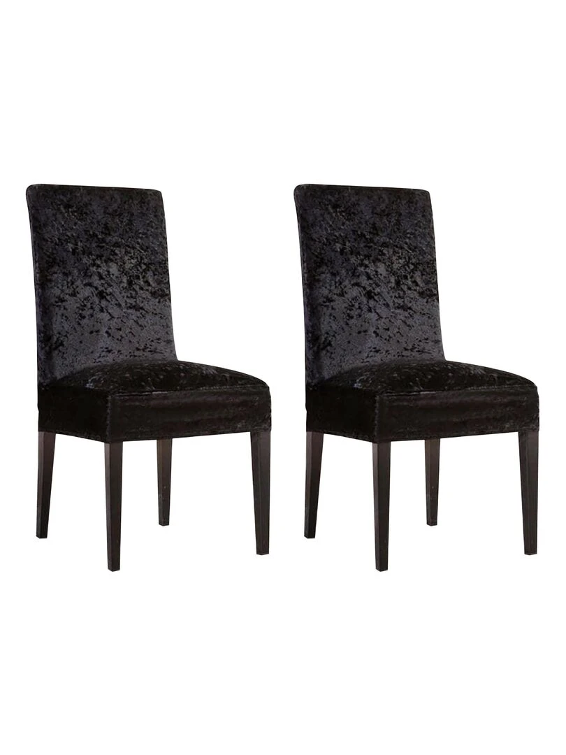 Lot de 2 Housses de chaise velours Noir Noir