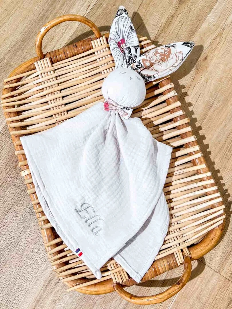 Doudou plat Lapin personnalisable Néo Vintage Multicolore