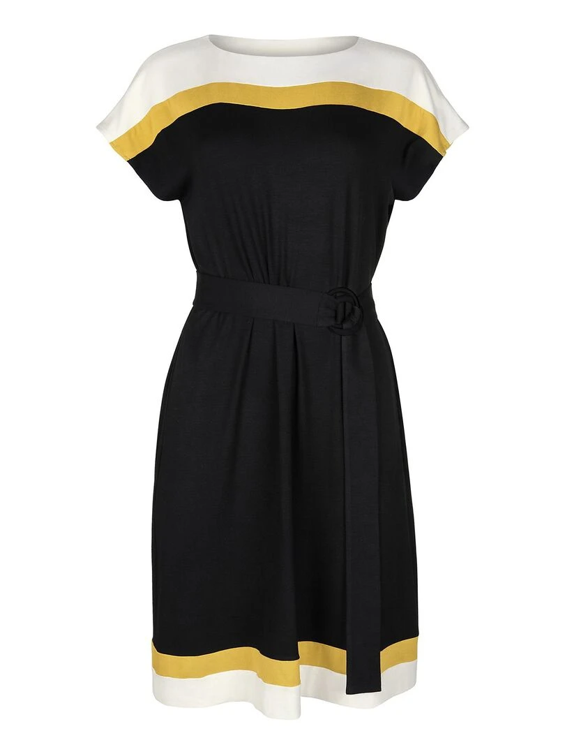 Robe estivale ceinturée manches courtes Saint Tropez   Noir